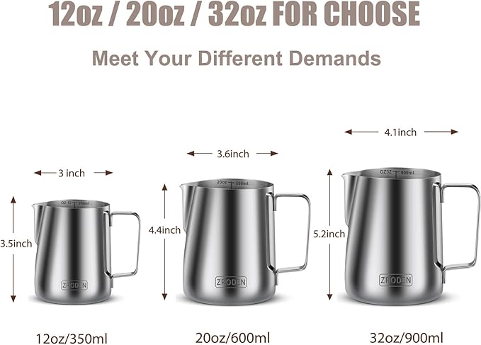 Milk Frothing Pitcher, Thicker Version 12oz Espresso Steaming Pitchers - Image 5
