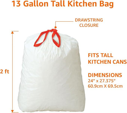 Amazon Basics 13 Gallon Tall Kitchen Drawstring Trash Bags, Clean Fresh Scnet - Image 3
