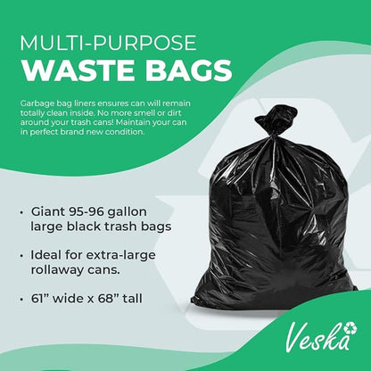 Veska 95-96 Gallon Trash Bags Heavy Duty 95-96 Gallon Trash Bags Large Black - Image 7