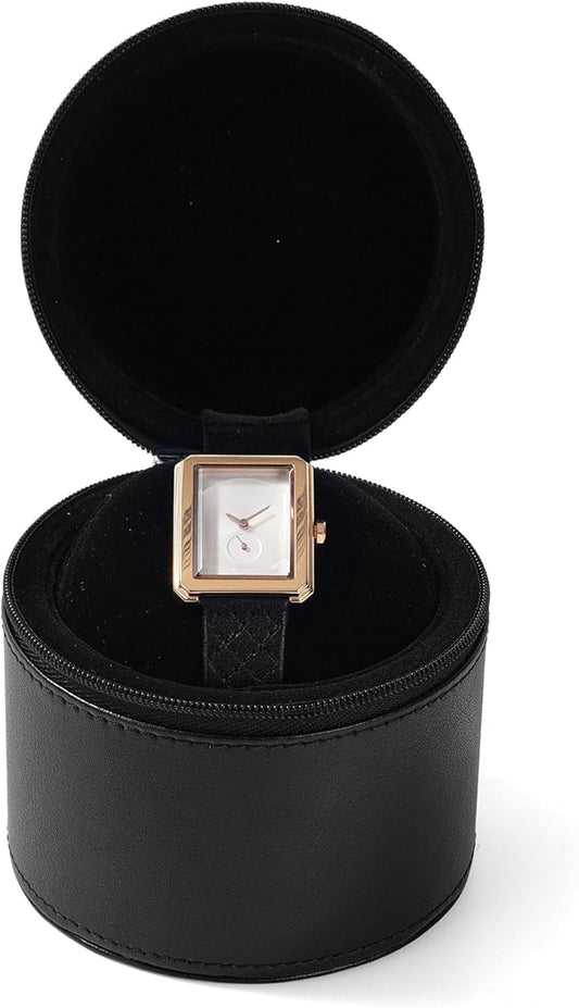 Oirlv Luxury Leather Watch Travel Case Single Watch Case with Removable Pillow(Black)