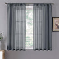 Tollpiz Short Sheer Curtain Linen Textured Bedroom Curtains Sheer Light Filtering Rod Pocket Voile Curtain for Living Room, 54 x 54 inches Long, Dark Grey, Set of 2 Panels