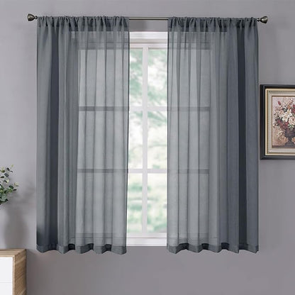 Tollpiz Short Sheer Curtain Linen Textured Bedroom Curtains Sheer Light by Tollpiz