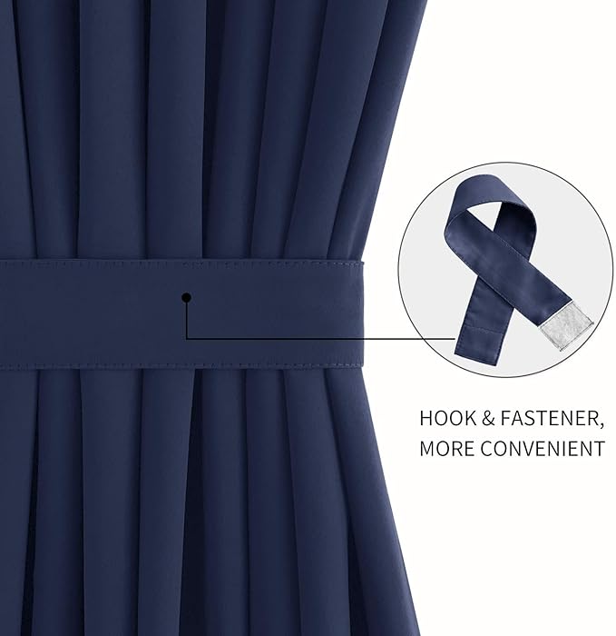 DWCN French Door Curtains – Rod Pocket Thermal Blackout Curtain for Doors with Glass Window, Kitchen and Patio Doors for Privacy, 25 X 40 Inch Length, 1 Curtain Panel with Tieback, Navy Blue