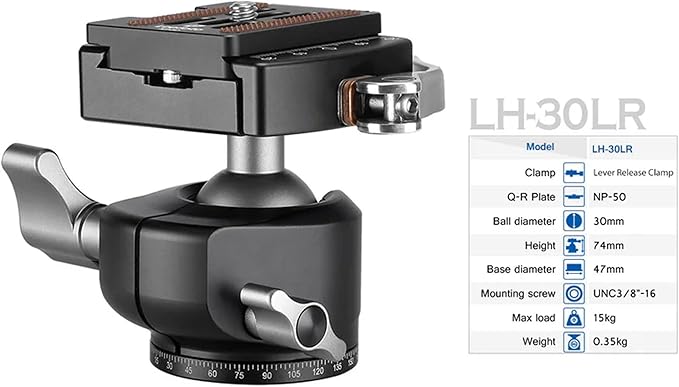 Leofoto Professional Camera Tripod, 50" Compact Carbon Fiber Tripod for DSLR Video Camcorder, 4 Leg Sections, 360° Ball Head, Max Load 8KG/18Lb (LS-254CX+LH-30LR)