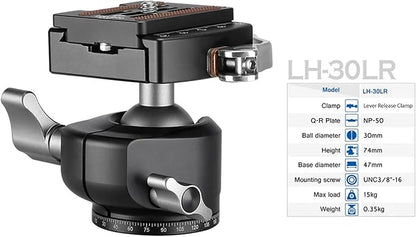 Leofoto Professional Camera Tripod, 50" Compact Carbon Fiber Tripod for DSLR Video Camcorder, 4 Leg Sections, 360° Ball Head, Max Load 8KG/18Lb (LS-254CX+LH-30LR)