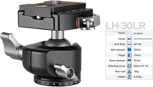 Leofoto Professional Camera Tripod, 50" Compact Carbon Fiber Tripod for DSLR Video Camcorder, 4 Leg Sections, 360° Ball Head, Max Load 8KG/18Lb (LS-254CX+LH-30LR)