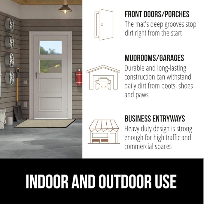 GORILLA GRIP Traffic Guard Door Mat, 2 Pack, Heavy Duty Waterproof Doormat, Commercial Office Space Welcome Mats, Stain and Fade Resistant, Low Profile, Strong Rubber Backing, 29x17, Beige