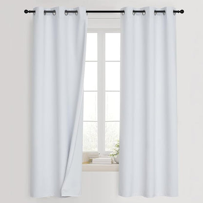 PONY DANCE White 100% Black Out Curtains 54 inch Length, Thermal Insulated by PONYDANCE