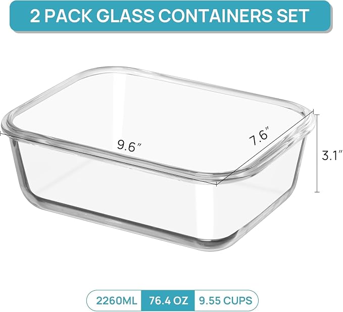 Vtopmart 2Pack 2260ml/ 76.4oz Large Glass Containers Food Storage - Image 3