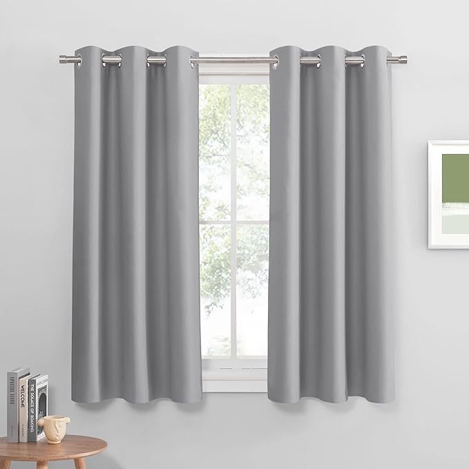 PONY DANCE Sliver Grey Short Blackout Curtains by PONYDANCE