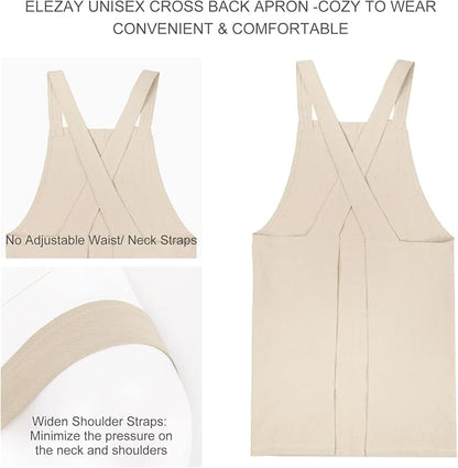 ELEZAY Aprons for Women with Pockets Plus Size Comfort Cross Back No Tie Cotton - Image 2