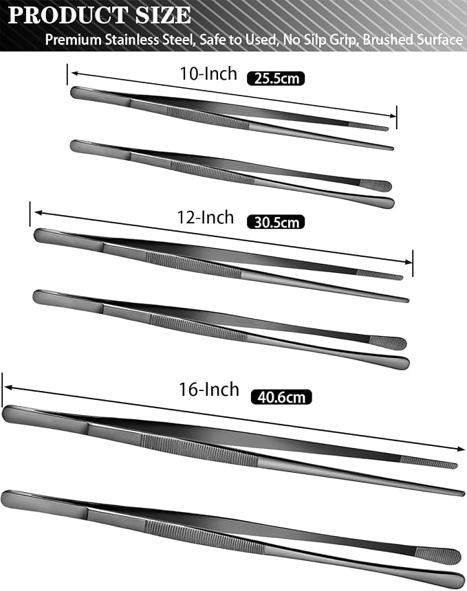 JETKONG 4 Pcs Kitchen Tweezers Professional Stainless Steel Cooking Tweezers Set - Image 3