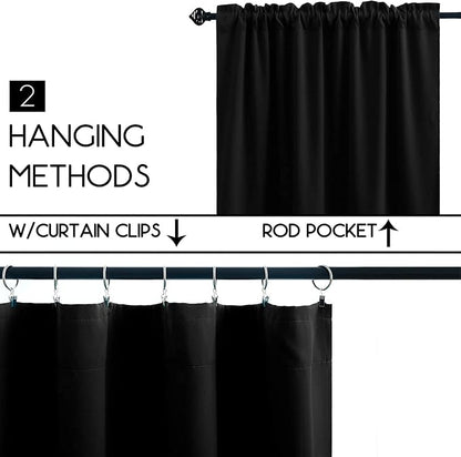 Pickluc Black Cafe Curtain 36 Inches Length, Rod Pocket Small Kitchen Curtain - Image 2