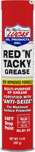 Lucas Oil 10005 Red N Tacky Grease - 14 Ounce Cartridge (Pack of 10)