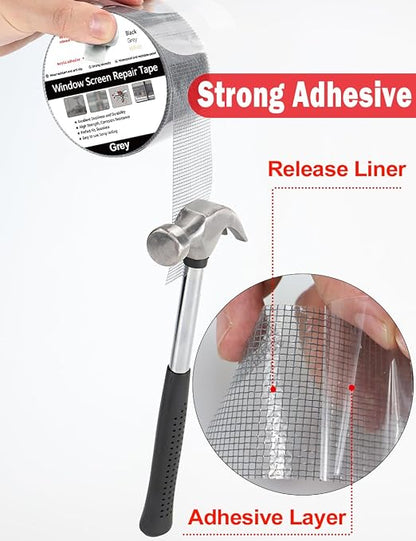 wohohoho Window Screen Repair Tape, 2 in X 20 FT Grey Screen Patch Repair Kit - Image 5