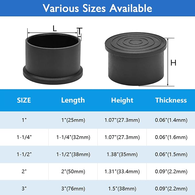 4 Pcs 2" Round Rubber Chair Leg Caps, PVC Table Leg Covers, Flexible & - Image 9