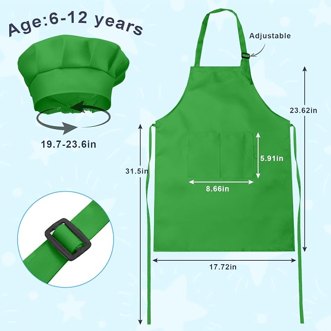 Kids Apron and Chef Hat Set, 24 Pieces Boys Girls Kids Apron - Image 2