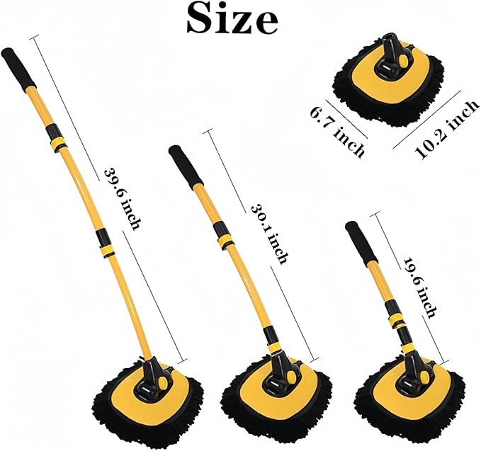 Car Wash Brush with Long Handle, Chenille Microfiber Mop Mitt with 1 - Image 3