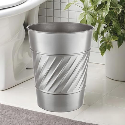 Monarch Abode Pewter Handcrafted Wave Embossed Metal Wastebasket - Image 6