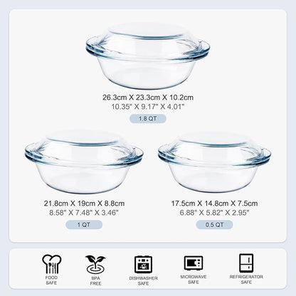 Set of 6 Round Glass Casserole Dishes, Nesting Glass Baking Dish Set - Image 4