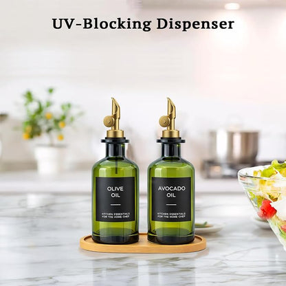 Olive Oil Dispenser Set, 2 x 11.8oz Deep Green Glass Bottles - Image 4