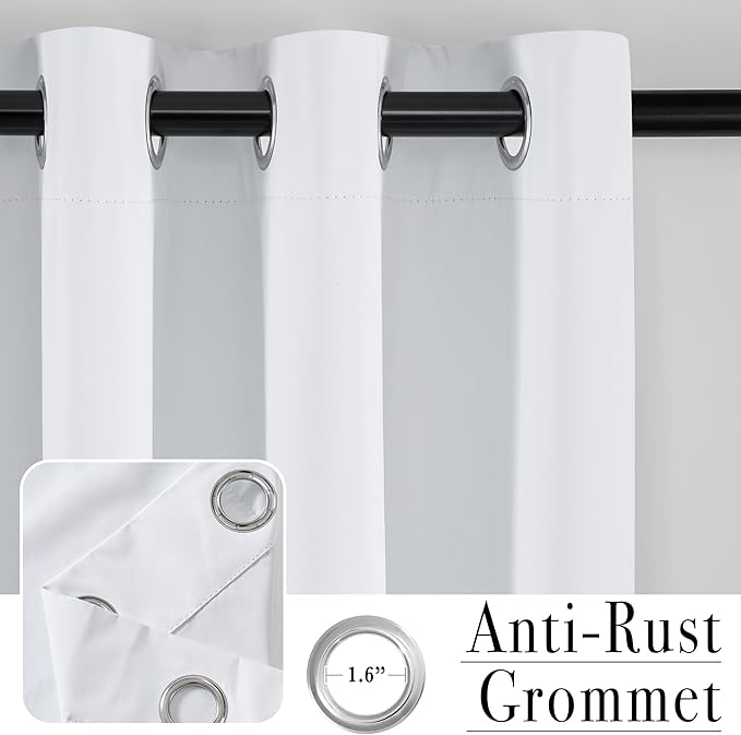 PONY DANCE 100% Blackout Curtains 94 inch Length 2 Panels Set - Grommet Room Darkening Drapes for Bedroom and Living Room Window Thermal Insulated Black Out Curtains (White, 55W x 94L)