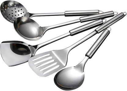 5 PCS Cooking Utensils Set Stainless Steel Kitchen Utensils Gadgets Resistant by LKEREJOL