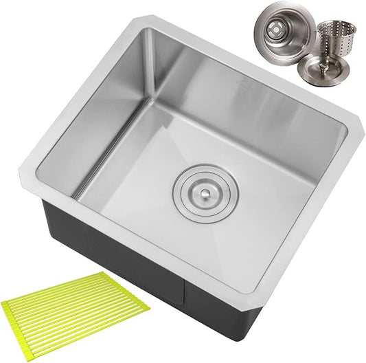 17 in. x 15 in. x 9 in. 16-Gauge Stainless Steel Undermount Single Bowl Bar Prep Kitchen Sink with Silicon Dishrack and Strainer