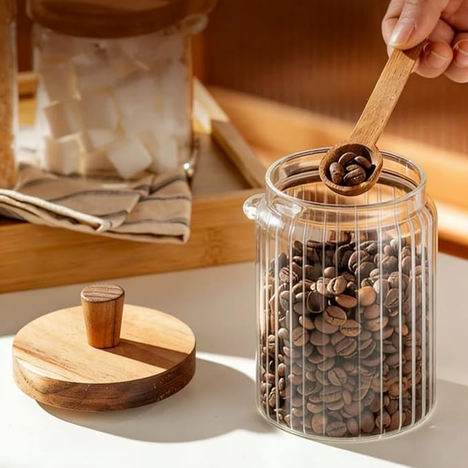 ANSQU Glass Jar with Wooden Lid & Spoon, 20.3oz Food Storage Containers Coffee - Image 3