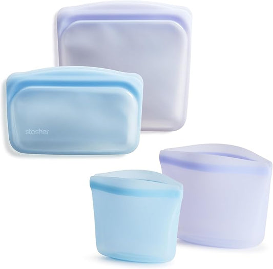 Stasher Premium Silicone Reusable Food Storage Bags, 4-Pack, Multi, Multi-Use Food Storage Bags, Lunch Bag, Travel Containers, BPA Free, Leak-free, Dishwasher-Safe, Eco-friendly