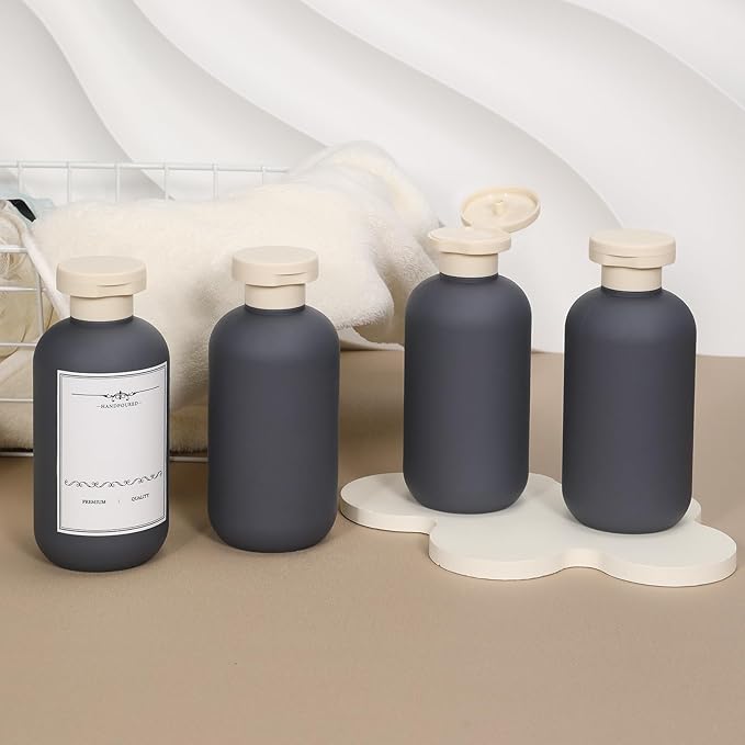 ASEVAT 6.7oz Refillable Plastic Travel Shampoo Bottles, Empty Travel Shampoo and Conditioner Bottles Reusable, Travel Size Shampoo Bottle, Hand Soap Dispenser for Vacation,Gym, Home(Grey)