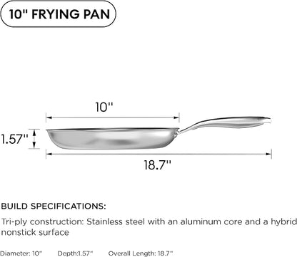 COOKER KING 10-Inch Stainless Steel Pan, Hybrid Nonstick Frying Pan, 3-Ply Clad - Image 8