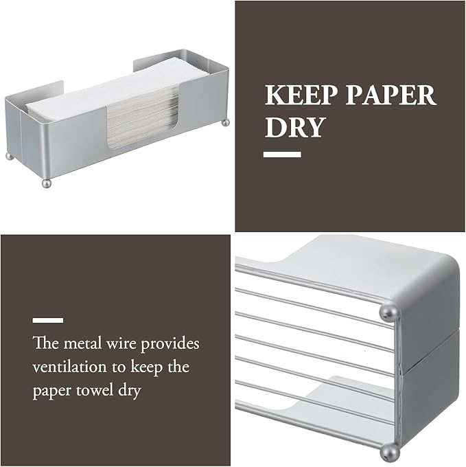 MyGift Paper Towel Holder, Modern Silver Tone Metal Tabletop Paper Dispenser, Commercial Folded Paper Tray for Guest Bathroom