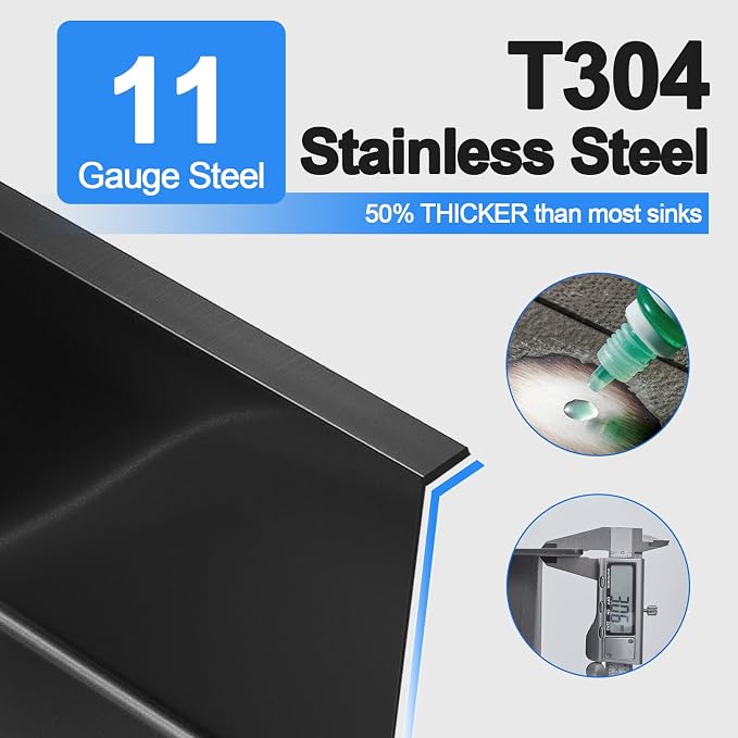 20x16 Inch Drop in Kitchen Sink, 304 Black Stainless Steel Sink, R10 Tight - Image 2
