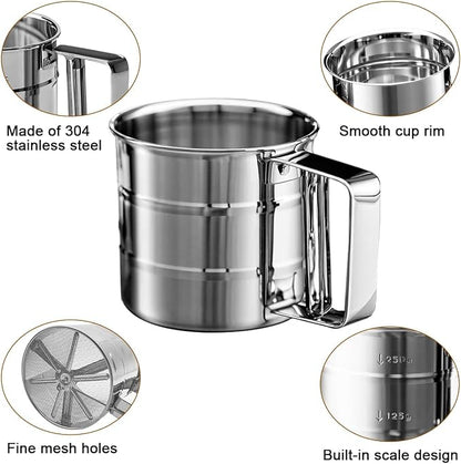 Silver Flour Sifter Baking Tool Set, DLAND Stainless Steel 4-Piece Kit - Image 2