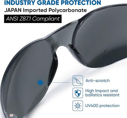 amoolo Tinted Safety Glasses Bulk of 24, Protective Safety Sunglasses, Dark - Image 3