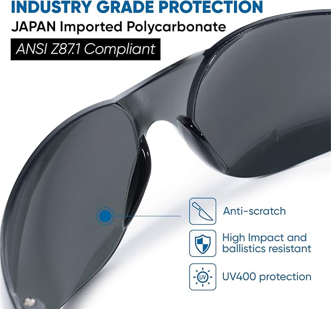 amoolo Tinted Safety Glasses Bulk of 48, Protective Safety Sunglasses, Dark - Image 3