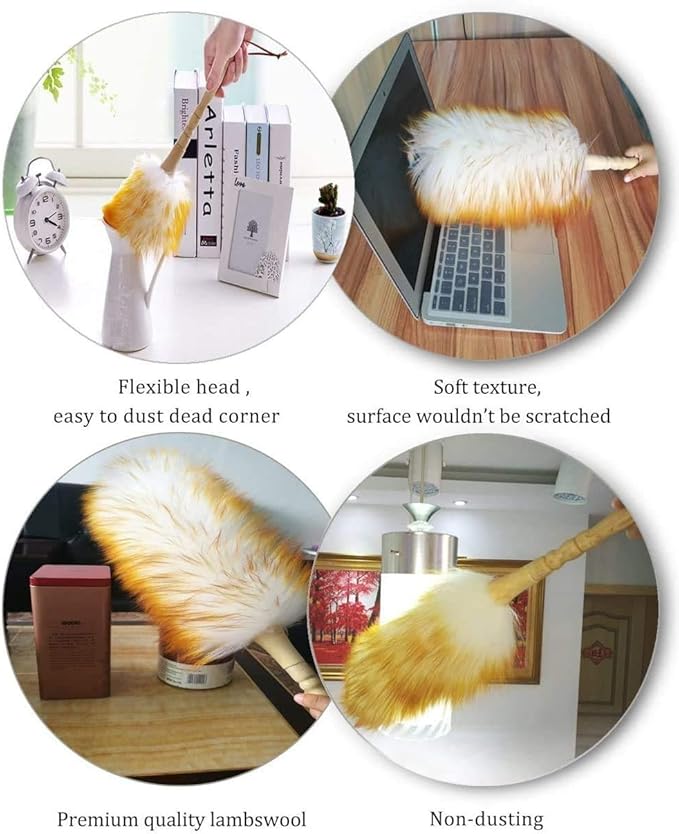 J&A Lambswool Dusters with Solid Wooden Handle, Flexible Head, Anti-Static - Image 6
