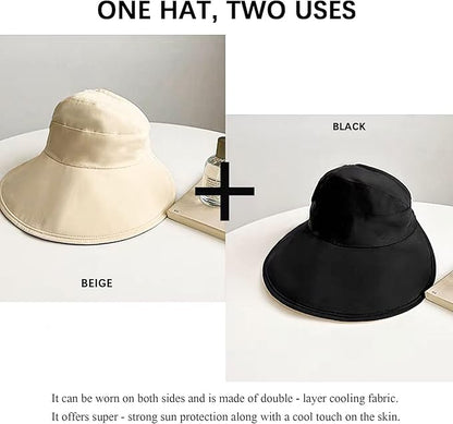 Sun Hats for Womens Wide Brim UV Protection Fishing Hats Packable Reversible Hollow Top Hat with Ponytail Beach Travel Hats