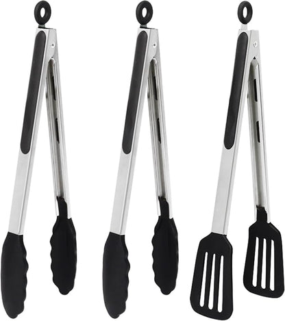 12 Inch Kitchen Tongs Set of 3, Silicone Tongs by Pharamat