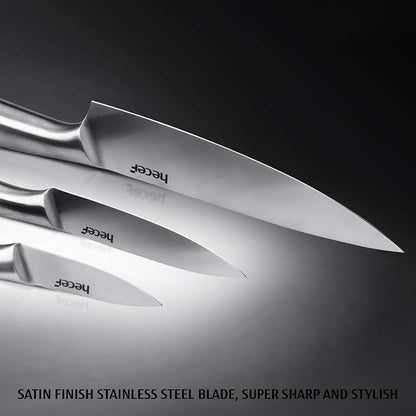 hecef Silver Kitchen knife set of 5, Satin Finish Blade - Image 3