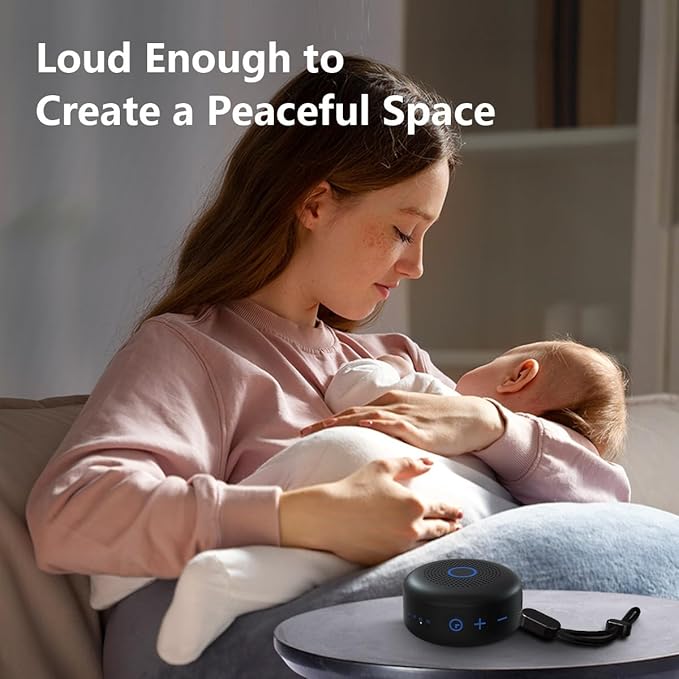 Sleepbox Portable White Noise Sound Machine 30 Soothing Sounds Rechargeable Battery Small for Travel 32 Volume Control Noise Canceling Sleep Machine Sound Therapy for Baby Kids Adults (Black)