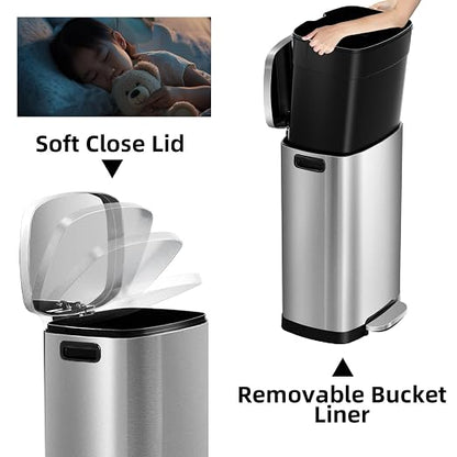 KdbK 13 Gallon Trash Can with Lid, 50L Fingerprint Proof Stainless Steel - Image 3