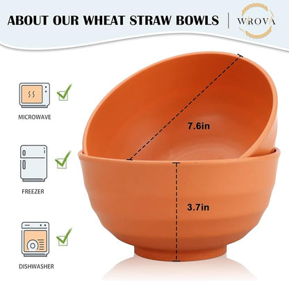 Wrova Wheat Straw Bowls Set 60 OZ Unbreakable Large Cereal Bowls Set of 6 - Image 2