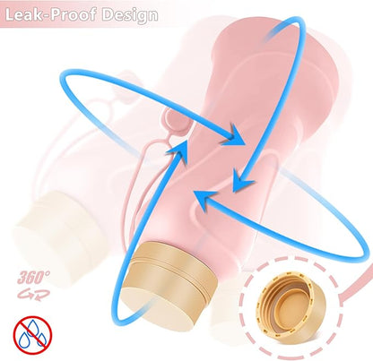 Collapsible Water Bottles,650ml,Leak Proof,Reuseable BPA Free Silicone Foldable Water Bottles,Durable Lightweight for Travel Gym Camping Hiking,Compact Size Portable Sports Water Bottle (Pink)