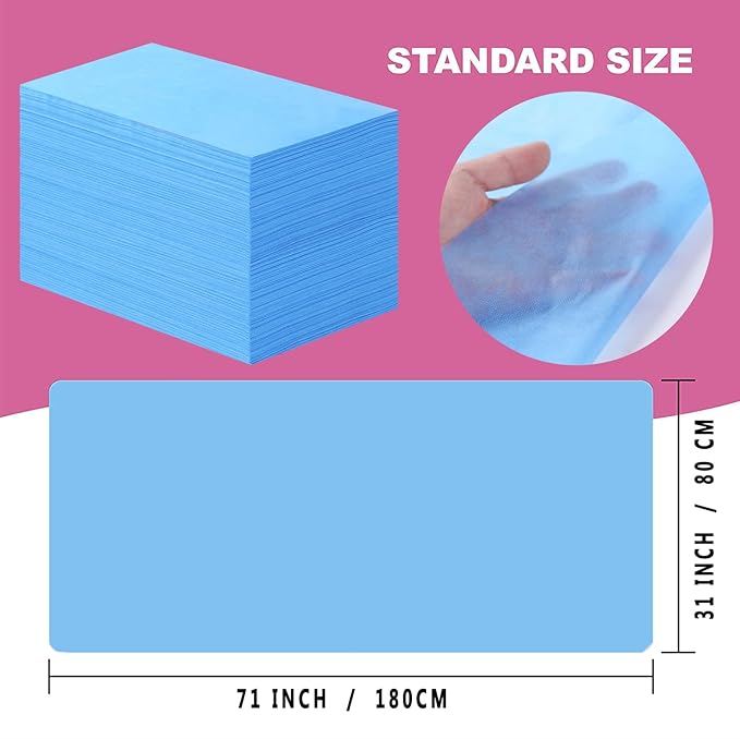 100 Pcs Disposable Bed Sheets 31" x 71" Massage Table Sheets Non Woven Fabric SPA Bed Cover Breathable for Massage Beauty Tattoos (100 Pcs Blue)