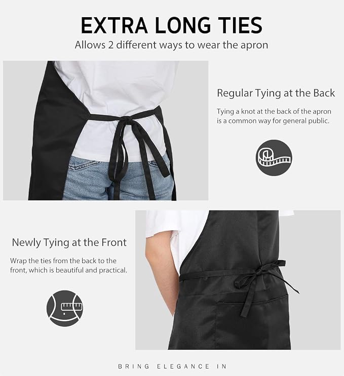 Syntus 12 Pack Bib Apron, Unisex Aprons Adjustable Waterdrop Resistant - Image 6