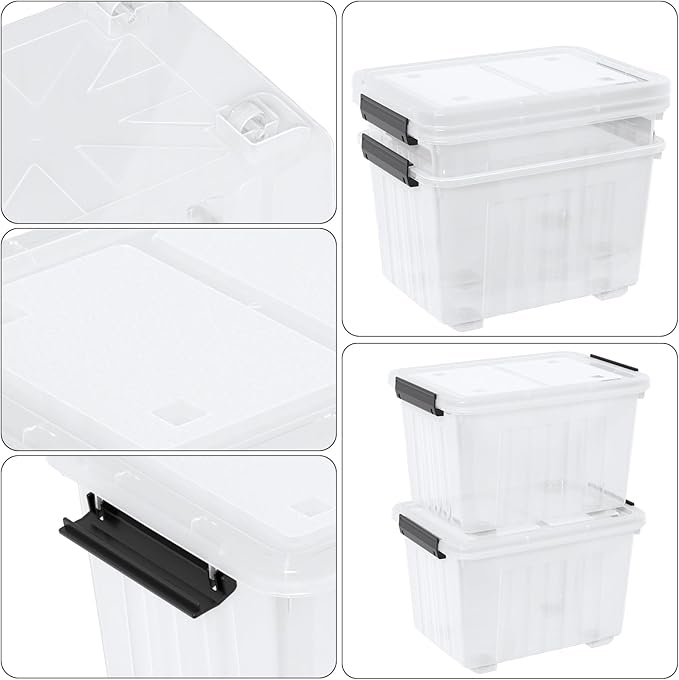 Kiddream 50 Quarts Clear Plastic Latching Boxes with Wheels, Large Storage Bins with Lids Set of 4