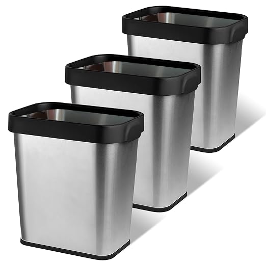 3 Pack Stainless Steel Trash Can 2 Gallon, Open Top Trash Can, Rectangle by TooCust
