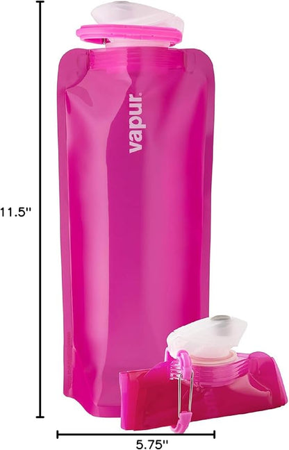 Vapur Collapsible Water Bottle With Carabiner, Compact Bottle Folds Flat For Hydration On The Go, Ideal for Traveling, Hiking or Camping, 23 Ounce, Magenta, Pack of 1